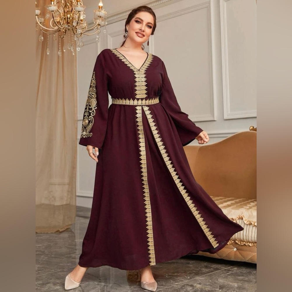 Elegant Maroon Embroidered Dress, Sizes 0XL - 4XL (US 12 - 20)